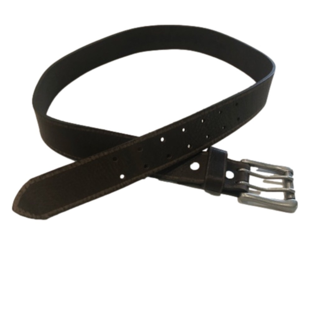 Old Navy brown leather belt unisex silver tone 2 prong buckle Size M